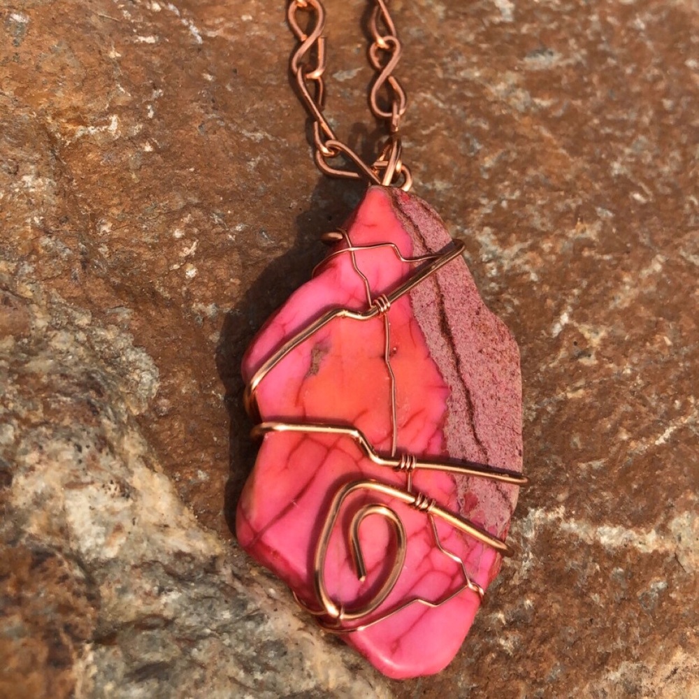 Pink Imperial Jasper Pendant w/ Hemp Necklace